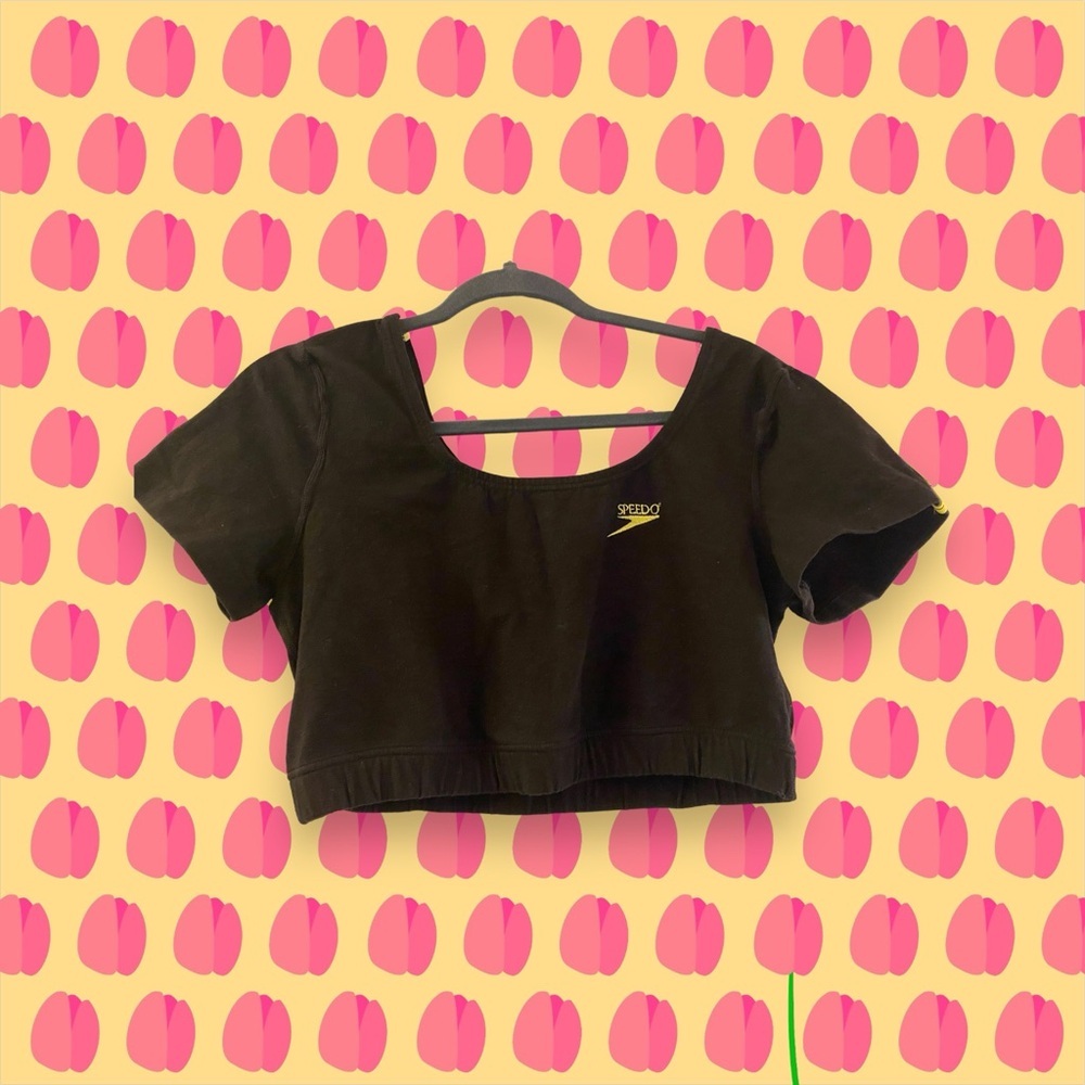 Women’s Speedo Authentic Fitness Crop Top- Blk w/Neon Yellow Logo Details, Sz XL